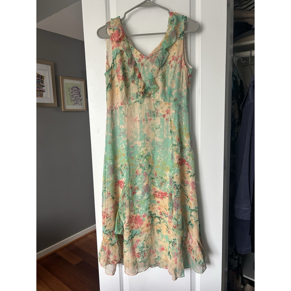 Sundance Sleeveless Floral Boho Midi Dress 100% Silk Ruffle Cottagecore Size 6